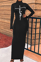 Black Women Long Sleeve Pure Color Sexy Long Dress BYL79000-1