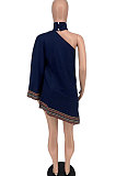 Navy Blue Women Fashion Long Sleeve Sexy Mini Dress BYL78000