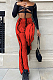 Red Sexy Autumn Long Sleeve Low-Cut Hollow Out Strapless High Waist Spots Printing Pants Two-Piece BM7209-3
