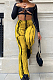 Yellow Sexy Autumn Long Sleeve Low-Cut Hollow Out Strapless High Waist Spots Printing Pants Two-Piece BM7209-9