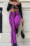 Red Sexy Autumn Long Sleeve Low-Cut Hollow Out Strapless High Waist Spots Printing Pants Two-Piece BM7209-3