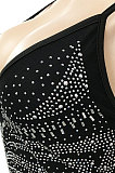 Black Euramerican Women Sexy Club Mesh Spaghetti Hot Drilling Condole Belt Bodycon Jumpsuits XZ5280-1
