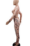 Landscape Printing Polyester Women Autumn Winter Long Sleeve Zipper Pants Sets GB8029