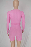 Neon Green Wholesal New Women Ribber Long Sleeve Deep V Collar Slim Fitting Solid Color Romper Shorts CL6095-4