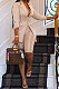 Apricot Euramerican Women Solid Color Spliced Mesh Spaghetti Tight Turn-Down Collar Shorts Sets AYL88885-1
