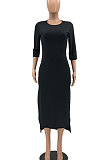 Wine Red Euramerican Women Solid Color Seven Points Sleeve Irregular Lower Hem Midi Dress AYQ08019-2