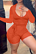 Orange Wholesal New Women Ribber Long Sleeve Deep V Collar Slim Fitting Solid Color Romper Shorts CL6095-1