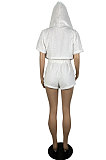 White New Autumn And Winter Double Sided Velvet Short Sleeve Zipper Hoodie Coat&Strapless+Shorts Solid Color Thtee Piece LS6464-1