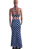 Red Women Hallter Neck Trendy Polka Dot Skirts Sets OMY0025-1
