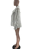 White Pure Color Sexy Turn-Down Collar Cardigan Sleeve Tied Ruffle Business Suit Coat MF6641-1
