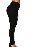 Light Blue  Fashion Hole Water Washing Slim Fitting Elastic Jean Pencil Pants SMR2458-2
