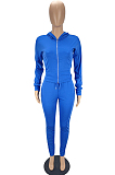 Black Casual New Long Sleeve Zipper Hoodie Pencil Pants Slim Fitting Pure Color Sport Sets MLL176-1
