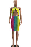 Multicolor Women Fashion Hip Strapless Backless Printing Bodycon Dress PH1213
