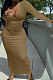 Brown Women Deep V Neck Tight Sexy Long Sleeve Long Dress Q910-14