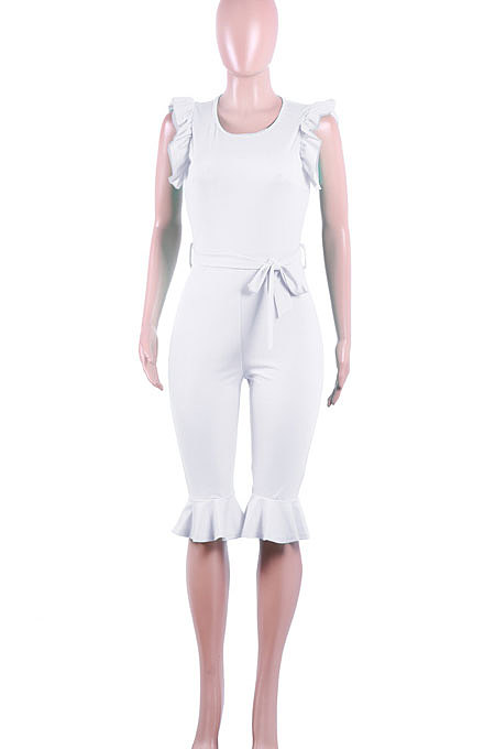 White Women Stringy Selvedge Sleeveless Pure Color Fashion Romper Shorts MF6636-1