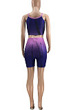 Purple Women Shirred Detail Tanks Printing Stretch Ribber Shorts Sets PH1218-1