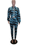 Purple Personality Tie Dye Printing Loose Long Sleeve Bandage Wearing Jumpers Sweat Pants Sets HMR6054-1