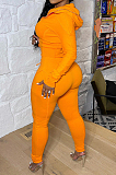 Orange Casual New Long Sleeve Zipper Hoodie Pencil Pants Slim Fitting Pure Color Sport Sets MLL176-2