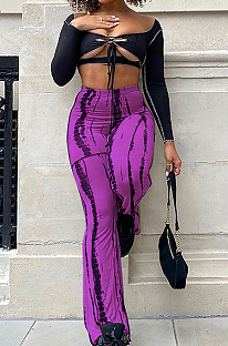 Purple New High Waist Spots Printing Flared Pants BM7210-1