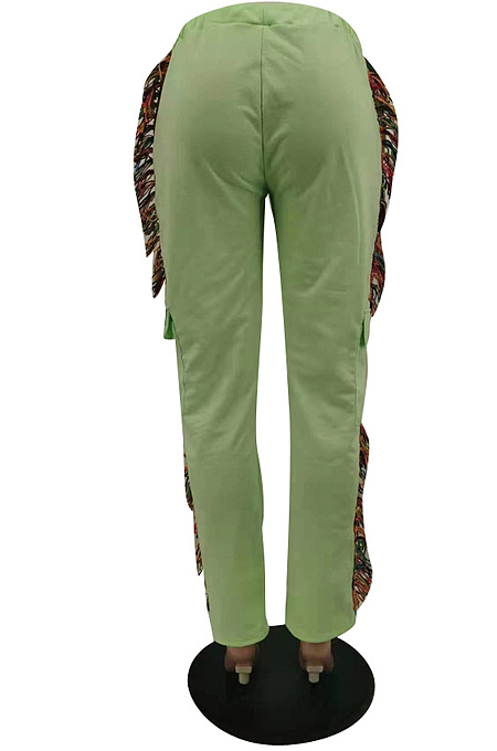 Fluorescent Cotton Blend Colorful Tassel Loose Bandage Sweat Pants QSS51040-2