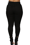 Gray Fashion Hole Water Washing Slim Fitting Elastic Jean Pencil Pants SMR2458-1