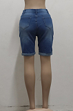 Black Wholesal Hole Water Washing High Waist Elasticty Shift Jean Shorts SMR2482-4