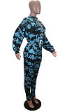 Orange Personality Tie Dye Printing Loose Long Sleeve Bandage Wearing Jumpers Sweat Pants Sets HMR6054-3