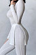 White Women Ribber Solid Color Blouse Split Long Pants Fashion Casual Two-Pieces LJ134791-2