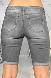 Gray Wholesal Hole Water Washing High Waist Elasticty Shift Jean Shorts SMR2482-1