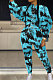Blue Personality Tie Dye Printing Loose Long Sleeve Bandage Wearing Jumpers Sweat Pants Sets HMR6054-2