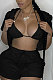 Black New Autumn And Winter Double Sided Velvet Short Sleeve Zipper Hoodie Coat&Strapless+Shorts Solid Color Thtee Piece LS6464-2
