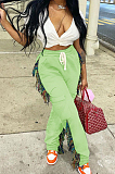 Orange Cotton Blend Colorful Tassel Loose Bandage Sweat Pants QSS51040-1