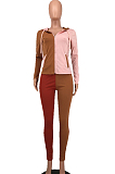 Red Wholesal Autumn Winter Contrast Color Spliced Long Sleeve Zipper Hoodie Bodycon Pants Sport Sets SMD82080-5
