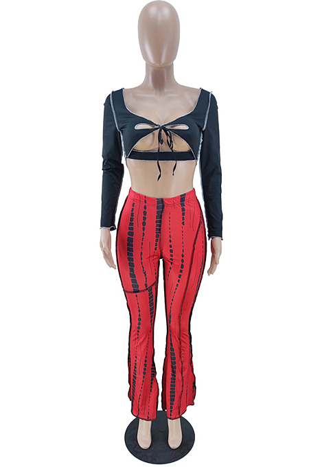 Khaki New High Waist Spots Printing Flared Pants BM7210-5