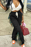 Fluorescent Cotton Blend Colorful Tassel Loose Bandage Sweat Pants QSS51040-2