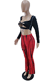 Orange New High Waist Spots Printing Flared Pants BM7210-2
