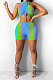 Neon Green Women Shirred Detail Tanks Printing Stretch Ribber Shorts Sets PH1218-2