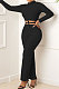 Balck New Aurumn Long Sleeve High Neck Backless Bandage Shift Pants Solid Color Casual Sets HMR6057-1
