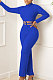 Blue New Aurumn Long Sleeve High Neck Backless Bandage Shift Pants Solid Color Casual Sets HMR6057-3