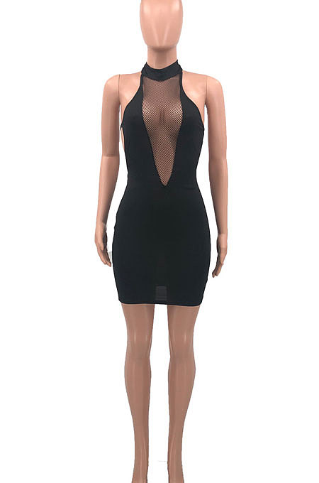 White Women Fashion Solid Color Hip Deep V  Collar Hallter Neck Backless Mini Dress PH1201-1