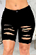 Black Wholesal Hole Water Washing High Waist Elasticty Shift Jean Shorts SMR2482-4