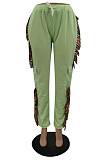 Orange Cotton Blend Colorful Tassel Loose Bandage Sweat Pants QSS51040-1
