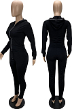 Black Casual New Long Sleeve Zipper Hoodie Pencil Pants Slim Fitting Pure Color Sport Sets MLL176-1
