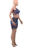 Purple Women Shirred Detail Tanks Printing Stretch Ribber Shorts Sets PH1218-1