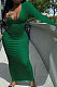 Green Women Deep V Neck Tight Sexy Long Sleeve Long Dress Q910-13