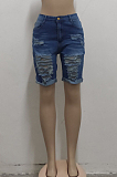 Gray Wholesal Hole Water Washing High Waist Elasticty Shift Jean Shorts SMR2482-1