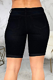 Black Wholesal Hole Water Washing High Waist Elasticty Shift Jean Shorts SMR2482-4