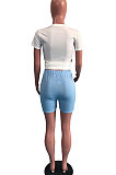 Black Women Fashion Positioning Printing Eyelet Bandage Shorts Sets OMY0028-2