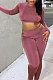 Brown Autumn New Long Sleeve Round Collar Crop Top Bodycon Pants Solid Color Sport Sets HMR6056