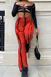 Orange New High Waist Spots Printing Flared Pants BM7210-2